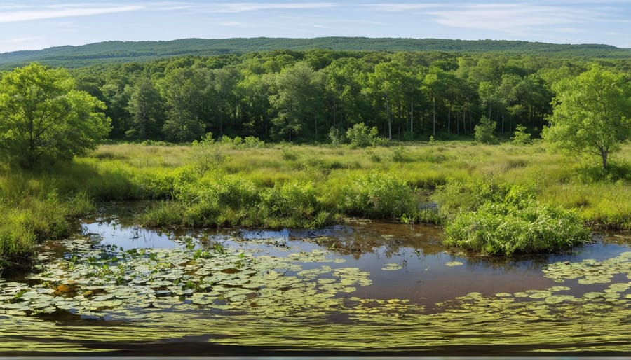 Panoramic view of Chesterfield Nature Preserve's varied landscapes including forest and wetland areas