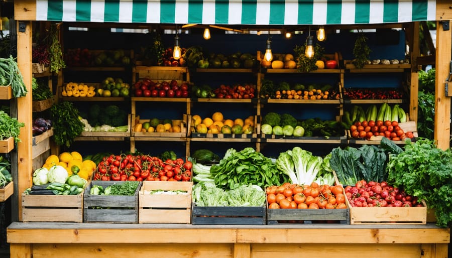 Colorful display of local vegetables, fruits, and artisanal products at Chesterfield farmers market