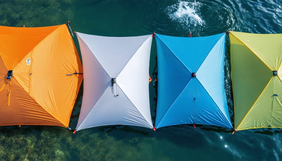 Side-by-side demonstration of water beading on treated vs untreated tent fabrics