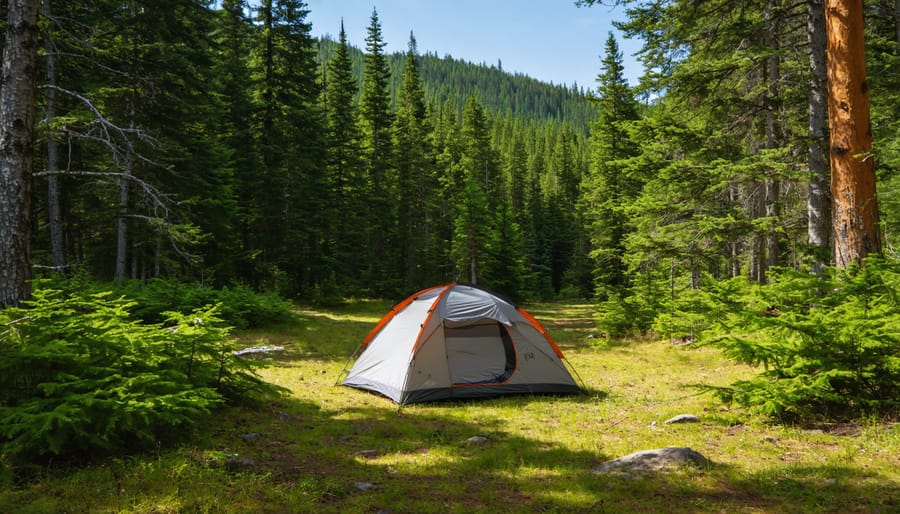 Remote tent camping in White Mountain National Forest with mountain views