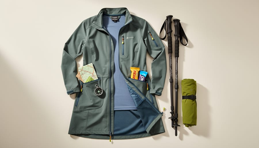Hiking dress with visible pockets and built-in shorts laid out near a trailhead